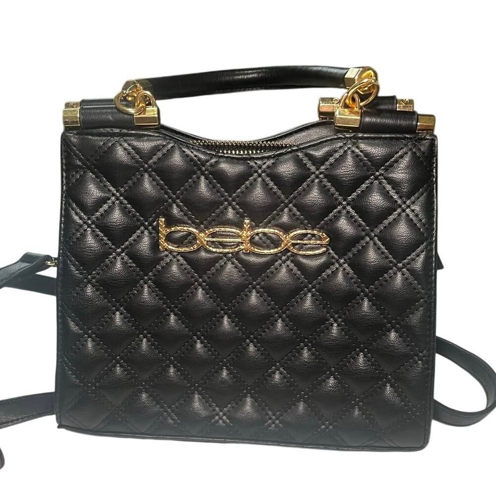 Bebe Black Medium Handbag Tote Crossbody Purse Long Strap Chic Everyday Bag